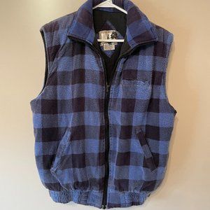 Backwoods Sz Med Puffy Blue Black Buffalo Plaid Vintage Sleeveless Zip-Up Jacket